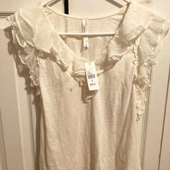 Du Jour Women's White Sheer Ruffle Front Button Up Blouse Plus Size 1X